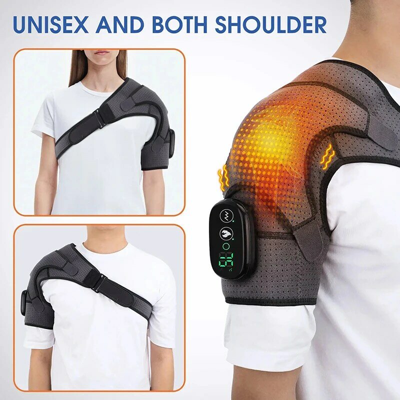 Correa de hombro con calefacción eléctrica con múltiples funciones ajustables, compresa caliente, vibración, masaje, relajación, larga duración