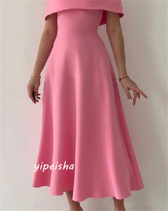 Yipeisha einfache Größen erhältlich schulter freie A-Linie formelle Ocassion Kleid drapiert Charme use Heimkehr Kleider Saudi-Arabien