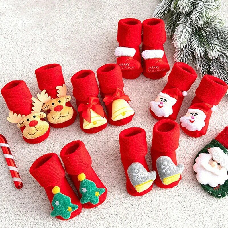 Chaussettes en coton à imprimé non ald pour enfants, chaussettes de Noël pour tout-petits, vêtements courts pour bébés, nouveau-nés, filles et garçons