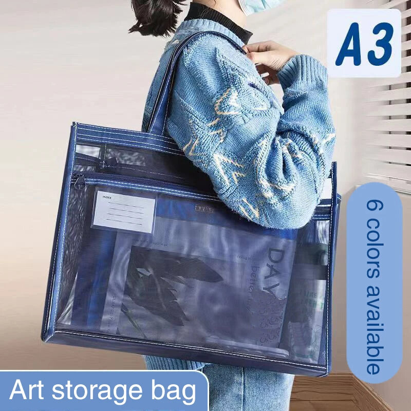 Cartera de Arte de bolsillo para almacenamiento de arte A3, bolso de mano portátil, organizador de malla de nailon de gran capacidad con bolsillo