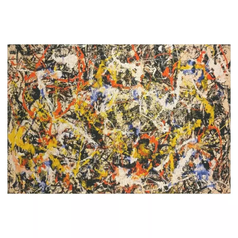 Abstrakcyjny obraz Jackson Pollock oryginalna sztuka, grafika autorstwa Jackson Pollock, czerwony, żółty, niebieski, czarny, Puzzle Jigsaw