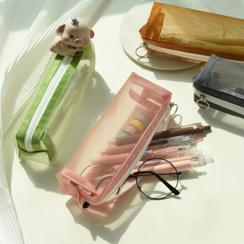 حقيبة أقلام رصاص قرطاسية شفافة ، حقيبة أقلام شبكية نايلون مخصصة لفحص الطلاب ، حقيبة للأطفال ، مستلزمات مدرسية ، بيع بالجملة