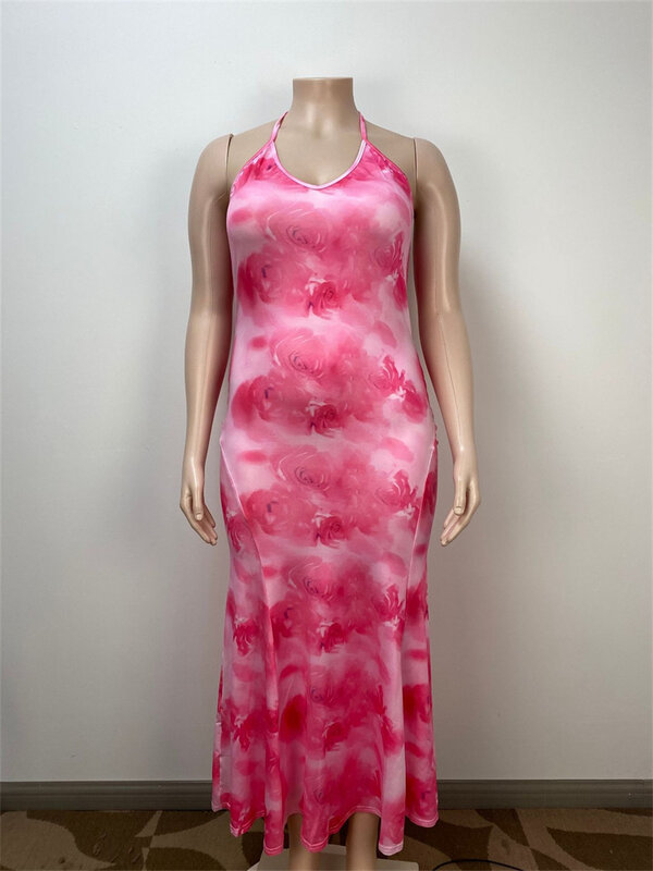 Wmstar Plus Size Dresses for Women 5xl Slip Bpdycon Casual Print Bandage Open Back Maxi Dress Wholesale Dropshipping 2024