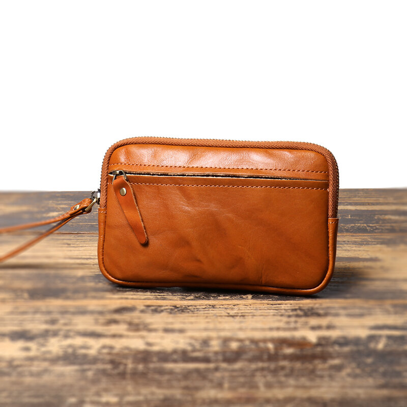 กระเป๋าสตางค์มีซิปแบบหนังวินเทจกระเป๋าใส่บัตรขนาดใหญ่หนังวัว dompet koin กระเป๋าเก็บกุญแจกระเป๋าคลัชใบเล็ก