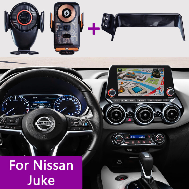 Suporte do telefone do carro para Nissan Juke, Suporte de carregamento sem fio, Base de montagem do telefone móvel, Tela fixa, 66W, 2019, 2020, 2021, 2022, 2023