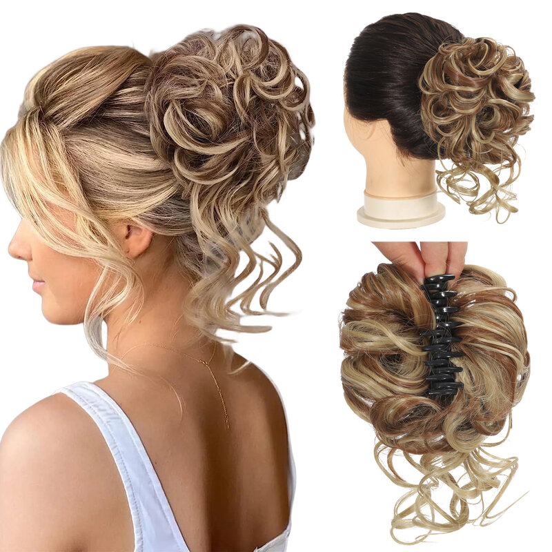 Claw Messy Bun Hair Pieces Clip Wavy Curly Hair Chignon Clip in Hairpieces Tousled Updo Donut Hair Bun Synthetic Hair Ponytail