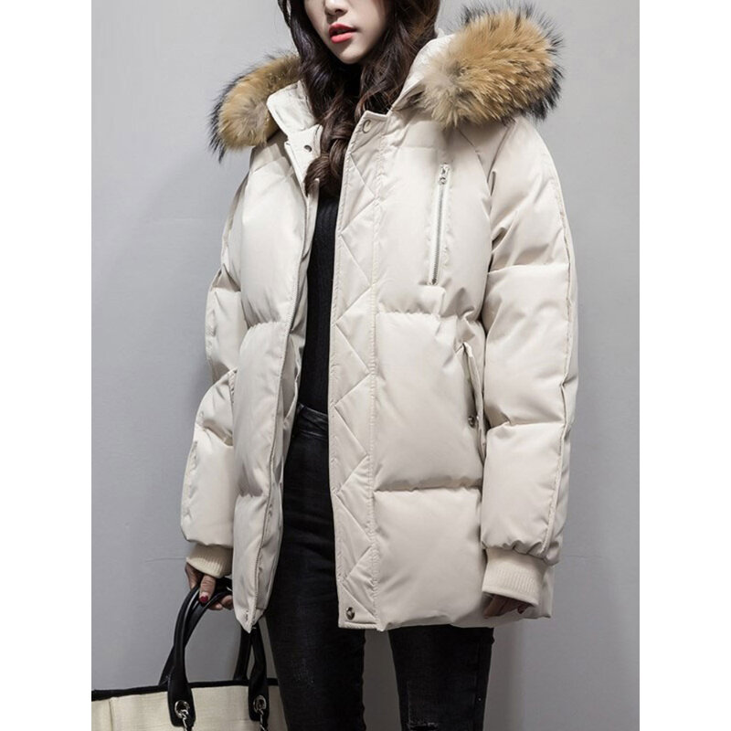 여성용 면 재킷, 단색 지퍼 포켓 후드 코트, 두꺼운 방풍 보온 아우터, 한국 스타일, 가을 겨울