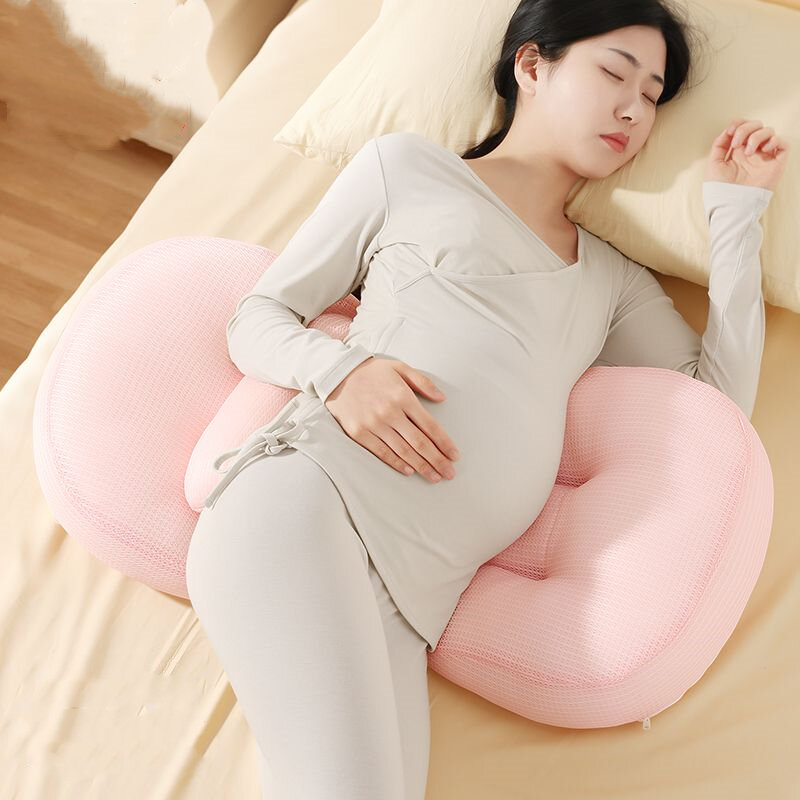 Almohada 3D de algodón perlado para mujeres embarazadas, protección de cintura, ancho ajustable, almohada para dormir de lado, almohada multifunción en forma de U para el embarazo