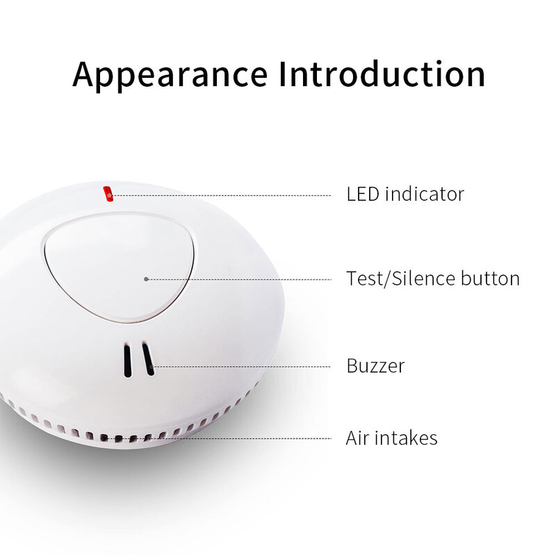 Masa Pakai Baterai 10 Tahun Detektor Asap Fire Alarm Keamanan Rumah Pintar Photoelectric Sensor 85db Decibel Tinggi dengan EN14604 Bersertifikat,Mendukung alarm tegangan rendah, desain anti serangga