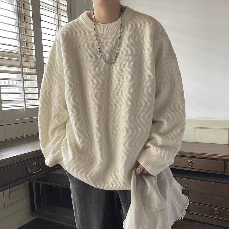 Koreanischer einfarbiger Pullover für Männer, Herbst und Winter Lazy Style Pullover, lockere lässige trend ige Design Rundhals pullover y2k Tops