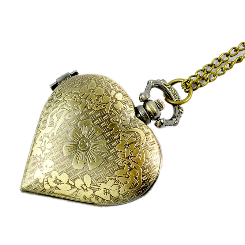 Vintage Heart Quartz Pocket Watch for Men Women Hollow Heart Skeleton Fob Chain Pendant Necklace Clock for Ladies Gifs Presentt