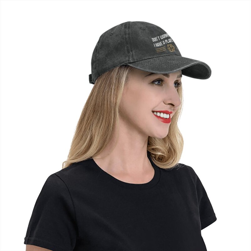 หมวกคาวบอยสีบริสุทธิ์ไม่ต้องกังวลฉันมีแผนหมวกสำหรับผู้หญิงกระบังแสงหมวกเบสบอลเกม DND หมวกคนขับรถบรรทุก