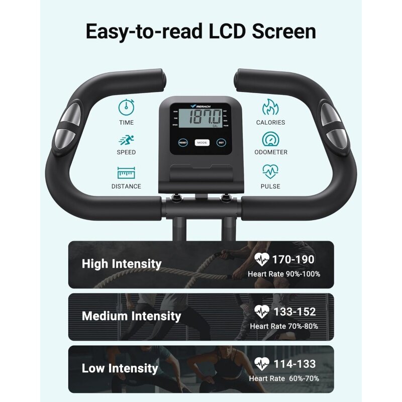 MERACH-Bicicleta ergométrica dobrável, 4 em 1, bicicleta estacionária magnética para casa com resistência de 16 níveis, APP exclusiva, capacidade de 300lb