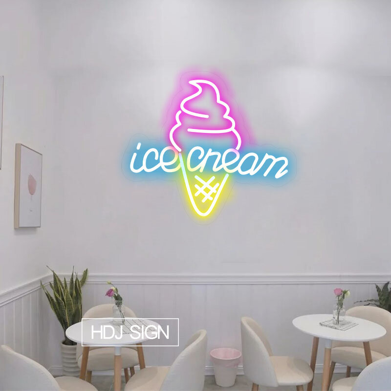 ไฟนีออน LED ติดผนังป้ายไอศกรีมไฟนีออนสำหรับร้านกาแฟชานมตกแต่งผนังของขวัญฤดูร้อนไฟนีออน Led