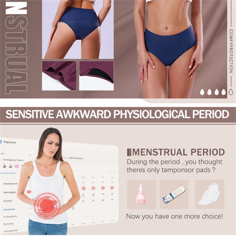 Lavável Vazamento Prova Calcinha Menstrual para Mulheres, Período Menstrual Roupa Interior, Fugas Fisiológica Calças