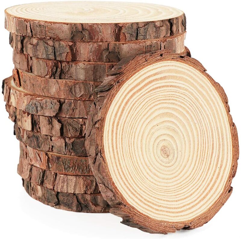 3-16cm de espessura natural pinho redondo inacabado fatias de madeira círculos com casca de árvore discos de registro diy artesanato festa de casamento pintura 1-10pc