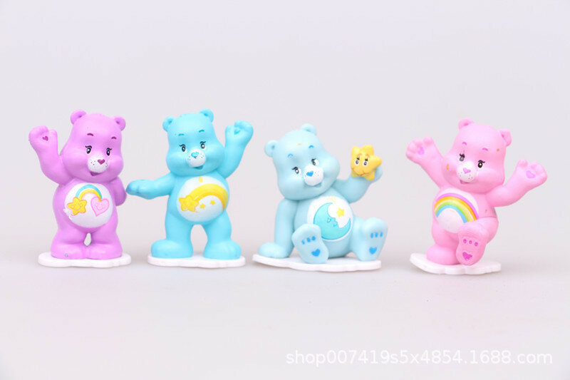 มินิโซะ12ชิ้น/เซ็ตตุ๊กตาหมีสีรุ้ง PVC แอ็กชันฟิกเกอร์ดูแลน่ารักหมีโมเดลตุ๊กตาเค้กเครื่องประดับของขวัญสำหรับเด็ก