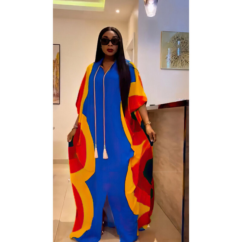 African National Style Large Size Women's Dress Europe and The United States Burst Loose Robes Color Ding Print Dress 8892#