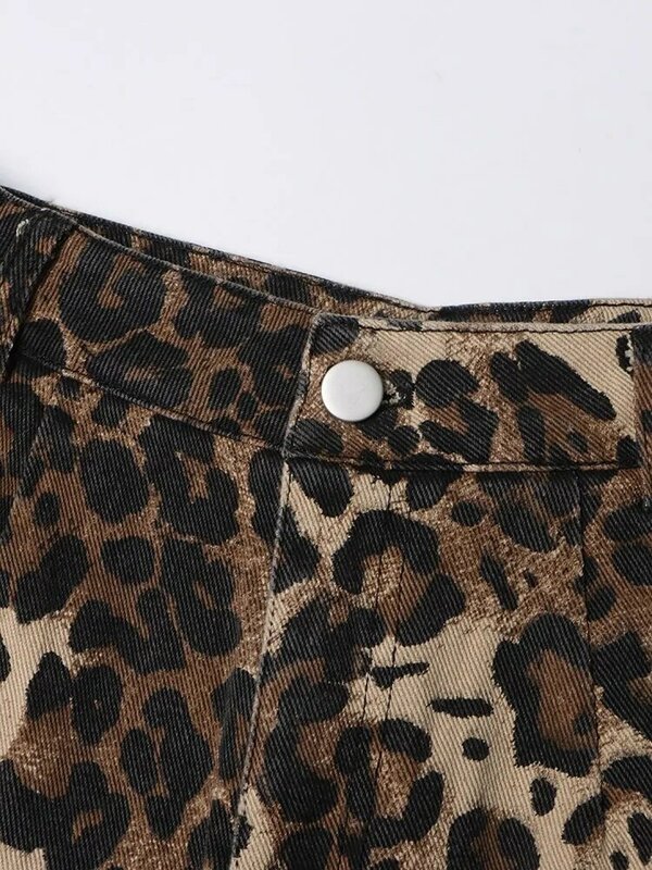 TWOTWINSTYLE Colorblock Leopard évider Denim pantalon pour les femmes taille haute épissé poche large jambe Jeans femme mode nouveau