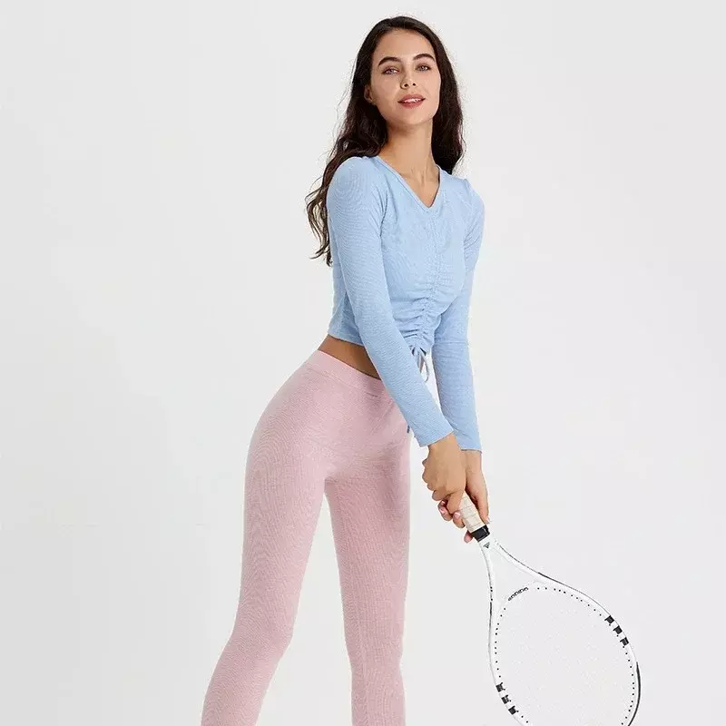 LO Kit pakaian Yoga wanita, pakaian olahraga bernapas dua potong untuk perempuan