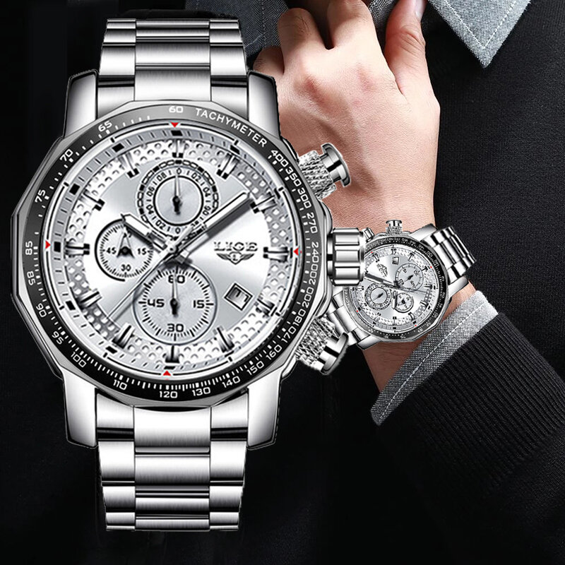Lige relógios masculinos criativo quartzo cronógrafo relógios de pulso luxo relógio de aço inoxidável com relógio luminoso relogio masculino