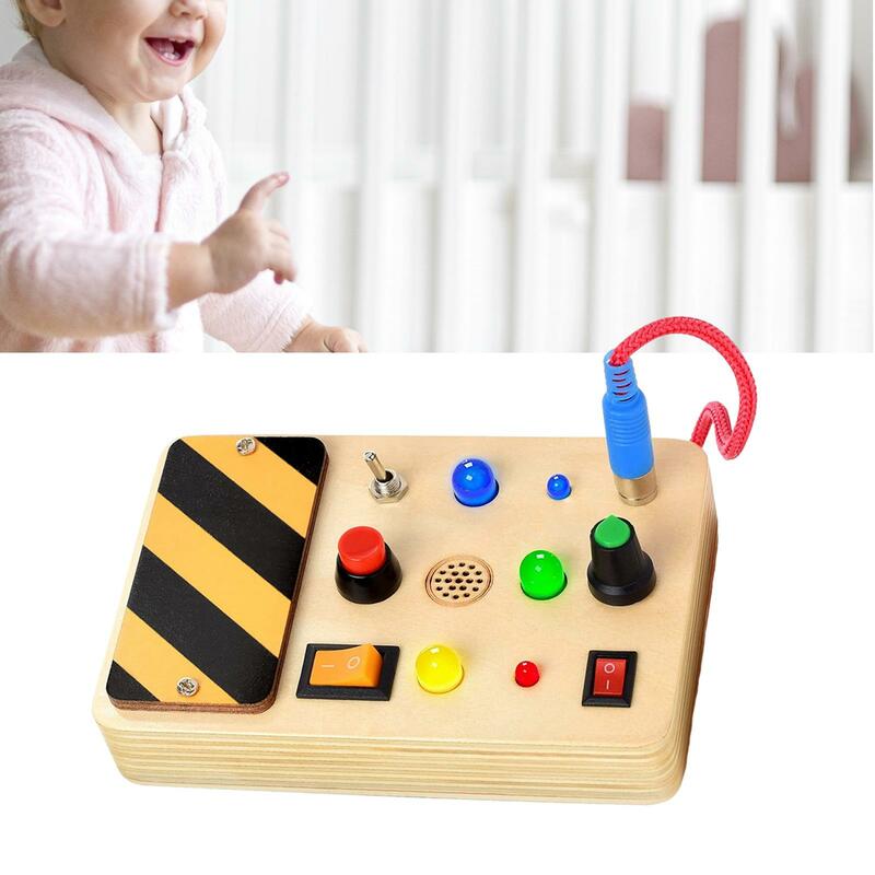 Button Busy Board Wooden Control Panel Educational Learning Toy Lights Switch Busy Board for Toddlers Girls Kids Birthday Gifts