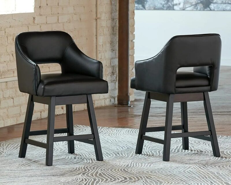 أشلي-مقعد بارستول حديث منجد ، تصميم مميز من آشلي ، كرسي دوار ، ارتفاع العداد ، مجموعة من 2 ، أسود وبني غامق ، 25 بوصة
