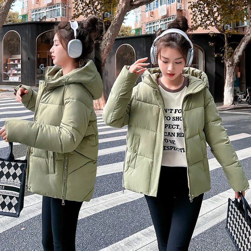 Новинка 2024, корейский Свободный пуховик из хлопка, Женская парка с капюшоном и подкладкой, зимняя куртка, плотное теплое хлопковое пальто, зимняя одежда, верхняя одежда