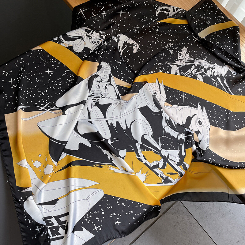 Nowe mody 90 Retro kwadratowy ręcznik dla pań malowanie konia szal ozdobny chustka różnorodność popularny miękki szalik rewelacyjny prezent