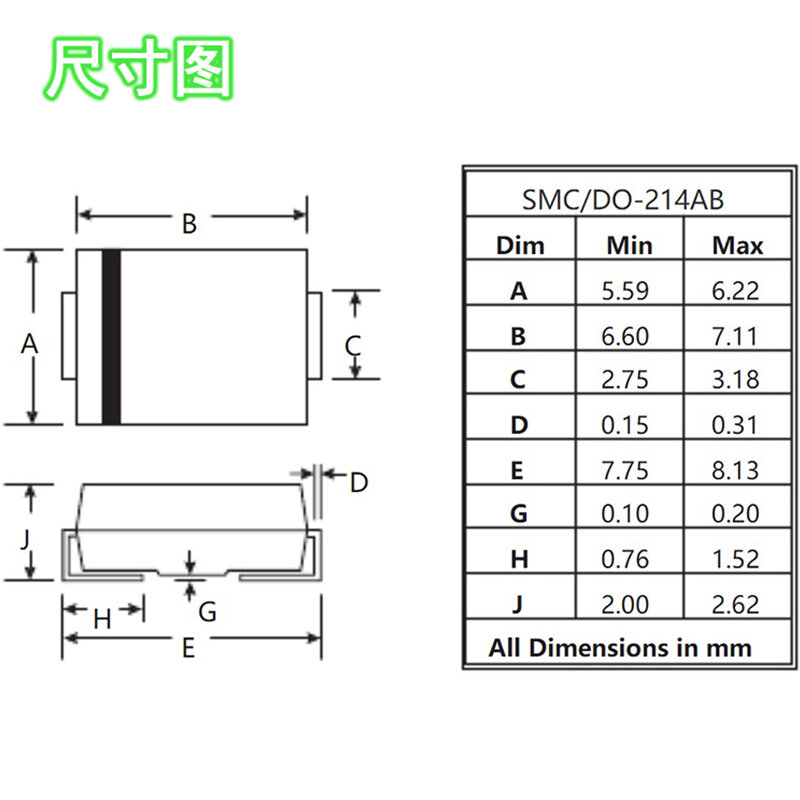 Kostenloser versand diodos schottky de 20/50pcs neue ss54 ss34 ss36 sk34 sk54 smc DO-214AB 3a, 40v/60v/100v retificador diod