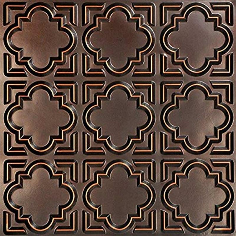 Casablanca PVC Ceiling Tile 25-Pack Antique Copper Glue Down Fire Rated Stunning Finish Crisp Design Create New Ceiling Hours!