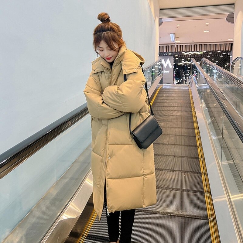 Women Long Quilted Coat Hooded Maxi Length Long Sleeve Puffer Jacket Padded Coat Winter Outerwear with Pockets Gifts