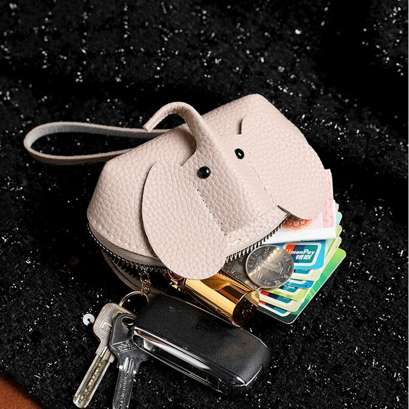 女性用ミニPUレザーエレファントリップスティック,キーリング付きバッグ,韓国マネーバッグ,カードホルダー,小さな財布