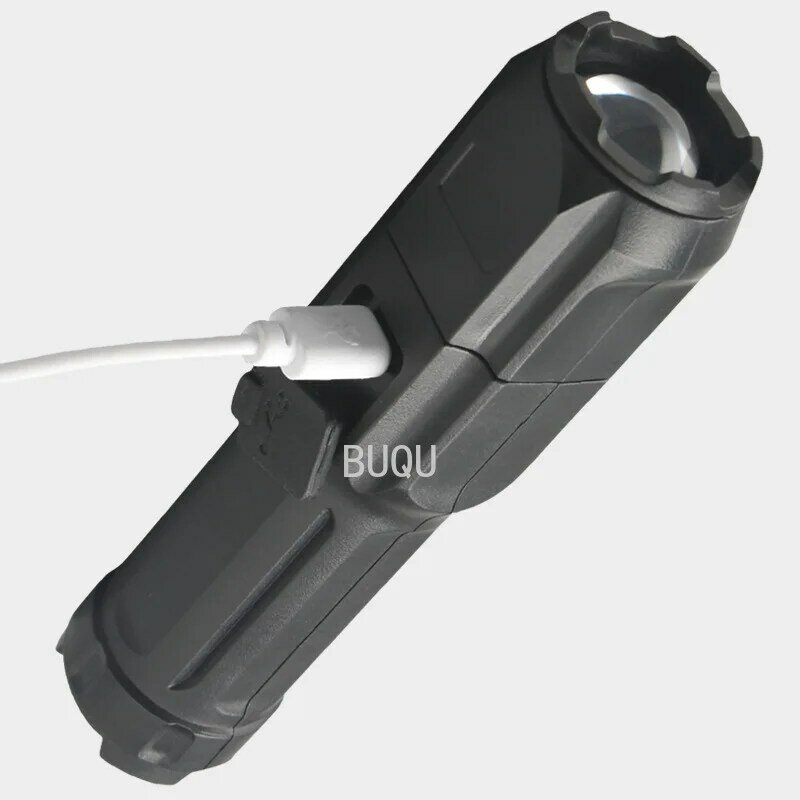 Linterna de luz fuerte para exteriores, minilinterna de doble luz resistente al agua 18650, enfoque USB, carga directa