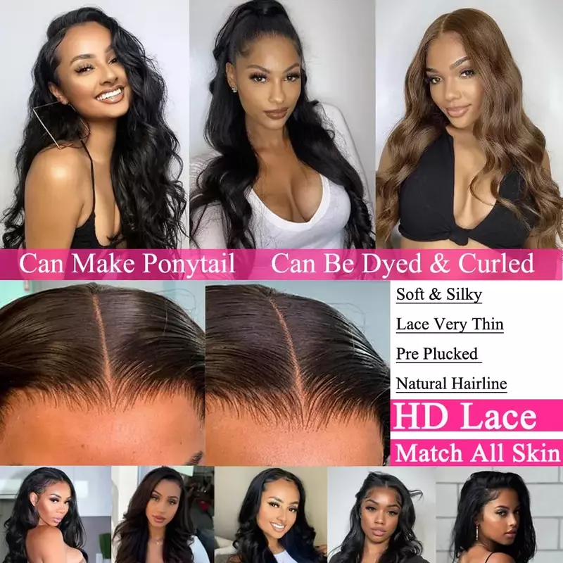 13x6 Bone Straight Lace Front Wigs Pre Plucked HD Transparent Brazilian Human Hair For Women 360 Lace Frontal Wigs 30 34 Inches