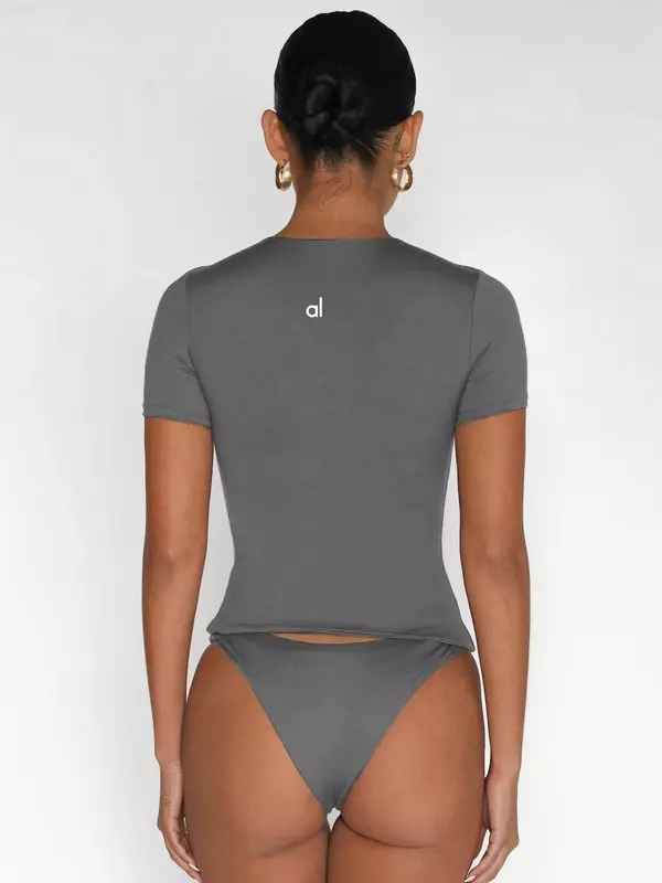 AL-Camiseta informal para mujer, jersey de cuello redondo, algodón transpirable y a prueba de humedad, Top de manga corta para mujer