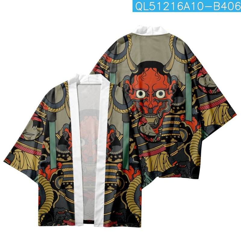 كارديجان بنمط Ukiyos ياباني تقليدي للرجال للصيف ، هارجوكو للسيدات ، قميص مطبوع عليه شيطان