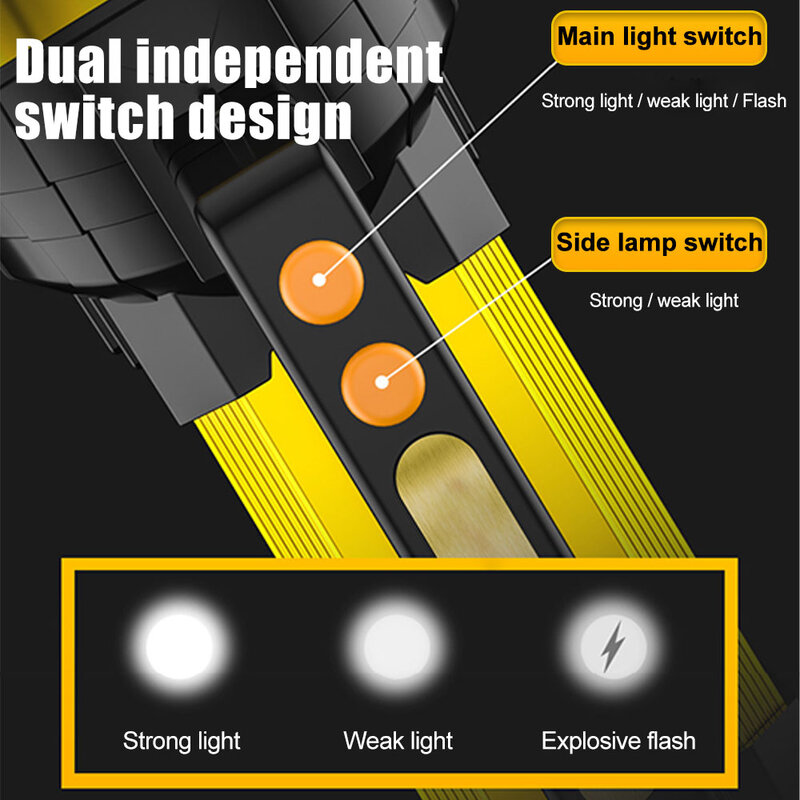 Senter Darurat LED Isi Ulang USB Portabel Lampu Sorot Genggam 3 Mode dengan Tampilan Daya