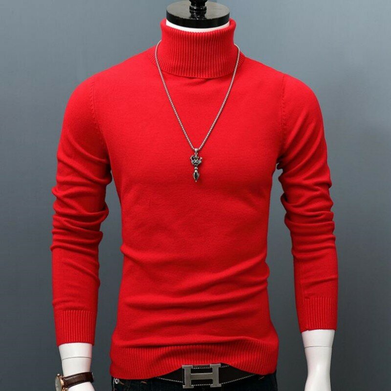 Camisola de gola alta grossa masculina, pulôver slim fit, marca clássica, camisola masculina casual, inverno, quente, tamanho S-3XL, 2023