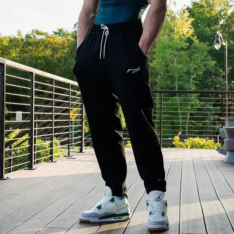 Мужские спортивные брюки в американском стиле, повседневные спортивные штаны, тренировочные штаны для спортзала, бега, бодибилдинга, Новинка