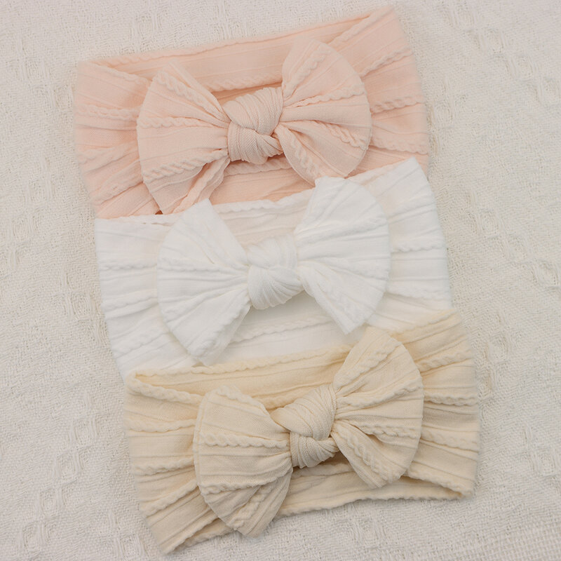 Conjunto de tiaras para bebé recém-nascido, turbante de nylon elástico com laços, acessórios de cabelo para crianças, conjunto de 3 peças