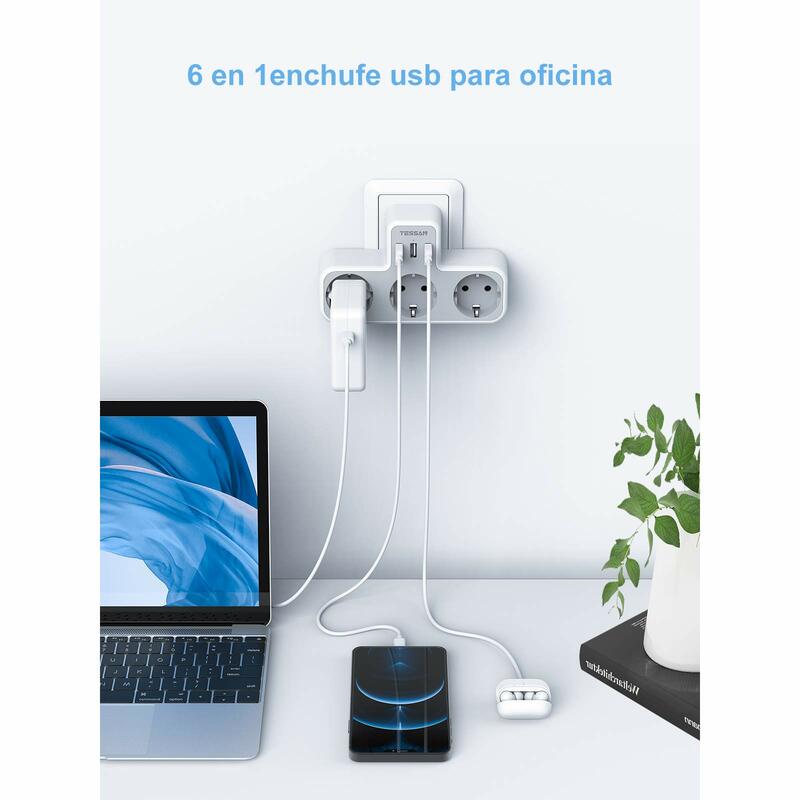 Tassan EU KR Plug ciabatta con prese ca e porte di ricarica USB, adattatore per presa a muro multipla per l'home Office