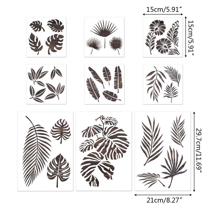 9Pack Flower Leaves Stencil per pittura Modelli disegno flessibili riutilizzabili Hollow per l'amante del fai da te Kid