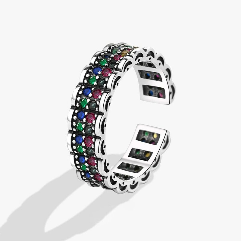 925 Sterling Silver unikalna konstrukcja kolorowy niebieski kamienny pierścień dla kobiet biżuteria palec regulowany otwarty pierścień na imprezę urodzinową