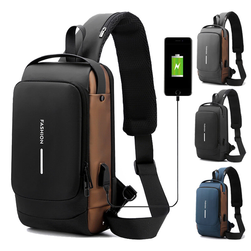 Newest Men Anti Theft Chest Bag Shoulder USB Charging Crossbody Package School Short Trip Messengers Gym Men's Sling Sports Pack