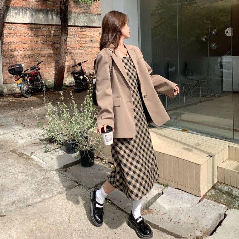 Long Blazers Women Vintage Pure Loose Preppy Style Temper Office Lady Notched Aesthetic Gentle Harajuku Outerwear Personality
