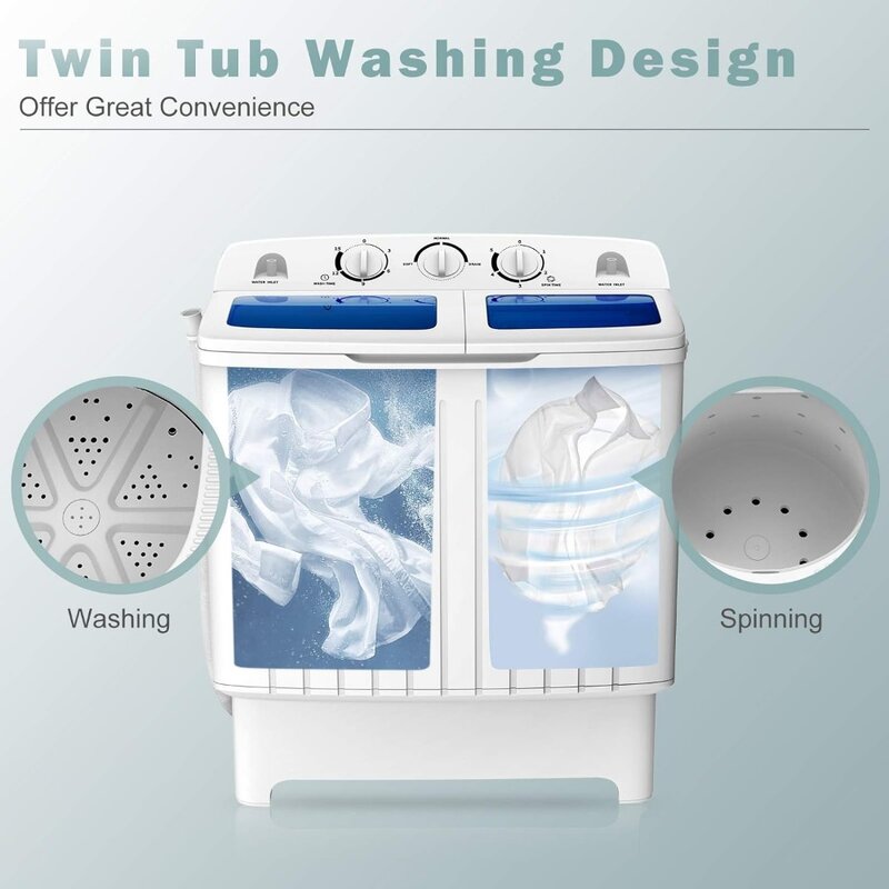 Washing Machine, Portable Twin Tub 20 Lbs Capacity, Washer(12 Lbs) and Spinner(8 Lbs), Compact Laundry Washer, Washing Machine
