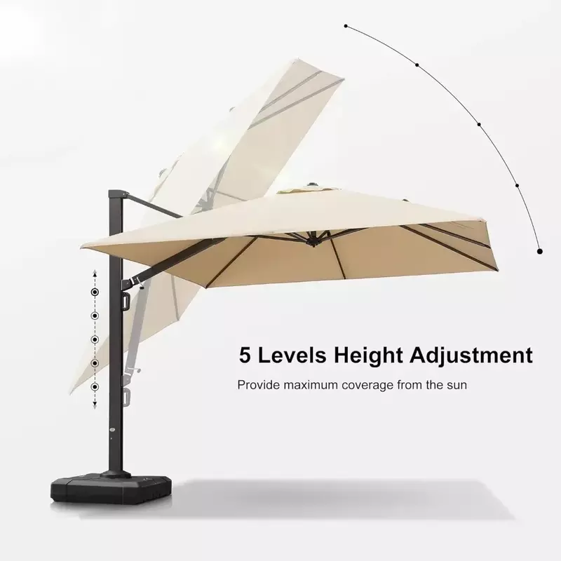Payung persegi panjang payung Offset aluminium luar ruangan besar dengan payung teras krem kantilever rotasi 360 derajat