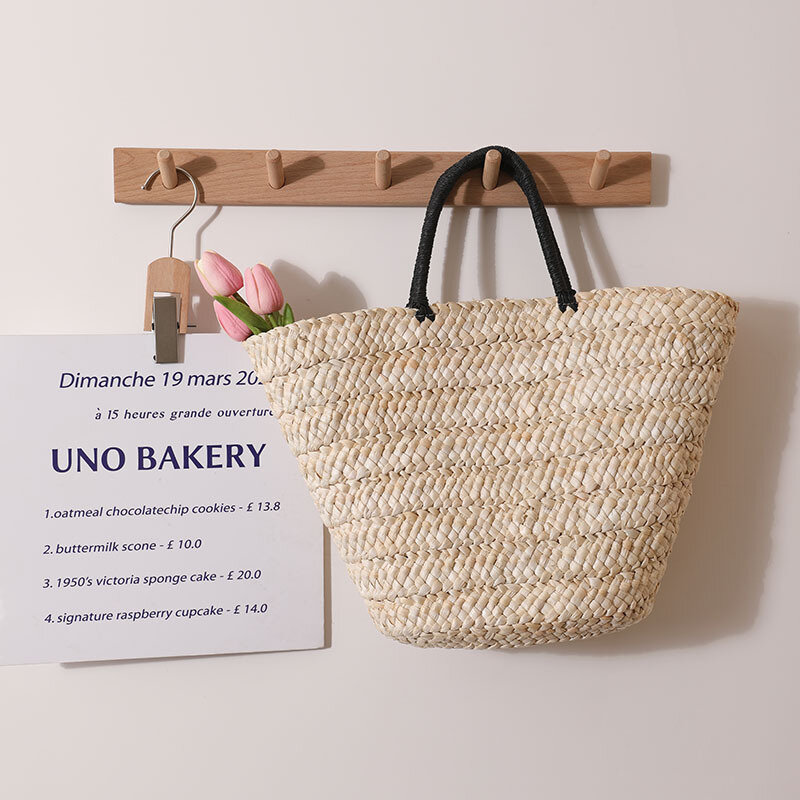 New Style Retro Webbing Decorated Wheat Straw Straw Bag Travel Beach Handbag