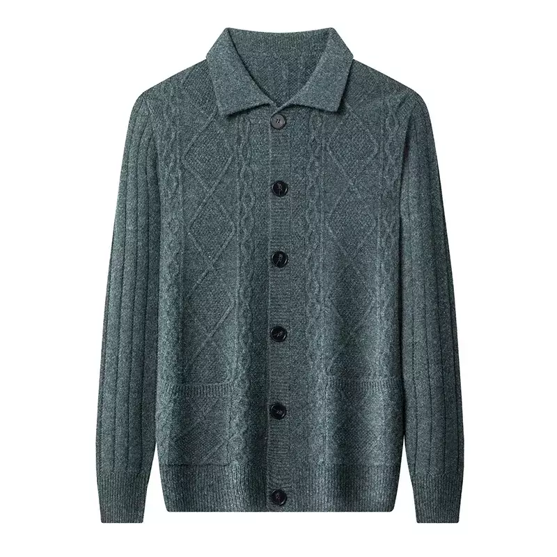 Men's 100% wool cardigan winter thick lapels casual single-breasted men's sweater loose men's sweater jacket cardigan men
